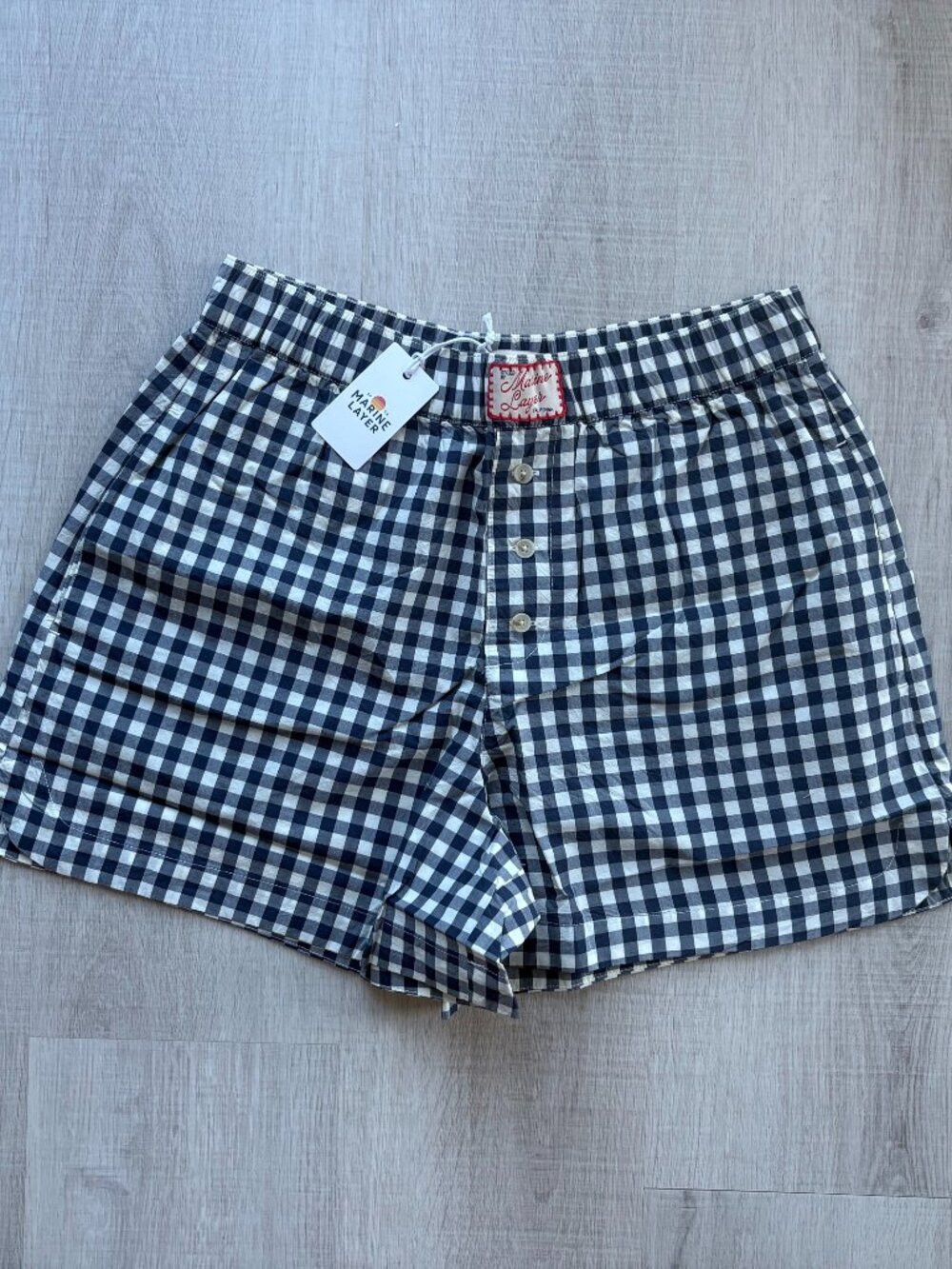 NEW Marine Layer - Marisol Poplin Boxer Shorts - Women S - Navy/White Gingham